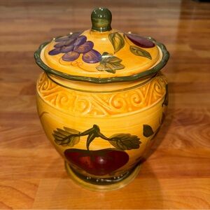 Vintage Casa Vero Fruit Covered 3D Had Painted Cookie Jar With Lid Grapes & More